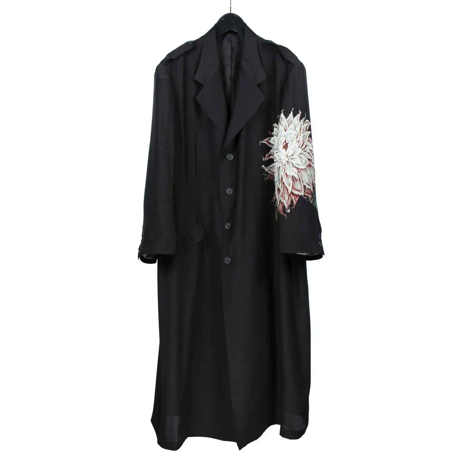 

TOP-YAMAMOTO Японский оригинальный дизайн Темно-нишевая черная свободная шелковая куртка с принтом