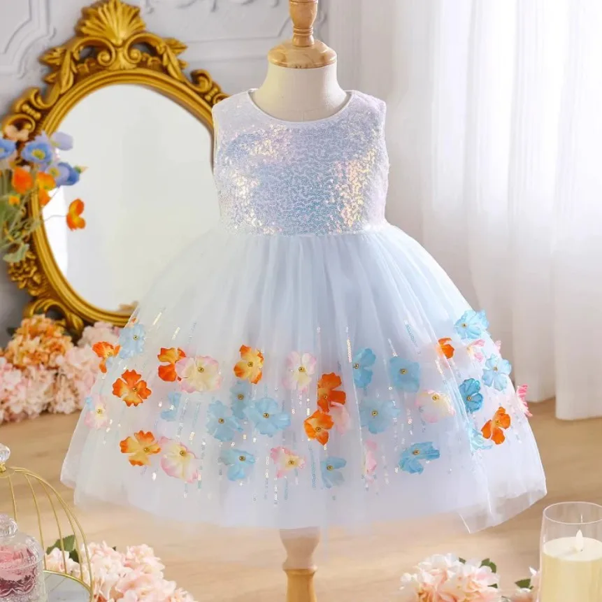 Kinder-Partykleid aus Tüll, Kleid für Gastgeberin, Klavierkonzert, Geburtstag, Hochzeit, Blumenmädchenkleid A5036, Großhandel, Abendkleider für Mädchen – Detail 3