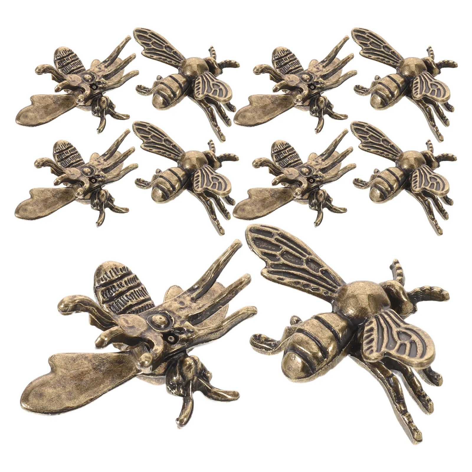 10Pcs Vintage Brass Bee Decor Small Desktop Ornaments Miniature Home Office Tabletop Craft Bees Decoration Decorative Animal