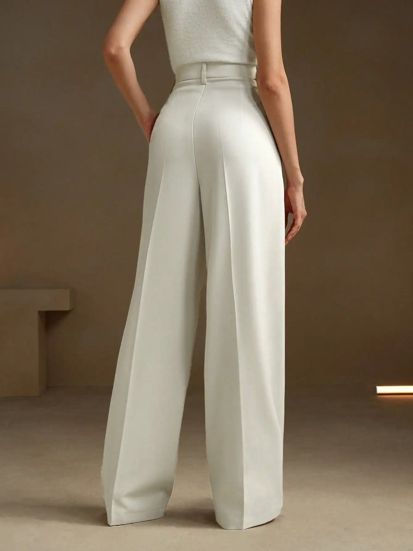 

White Loose Straight Leg Suit Pants For Women Office Chic