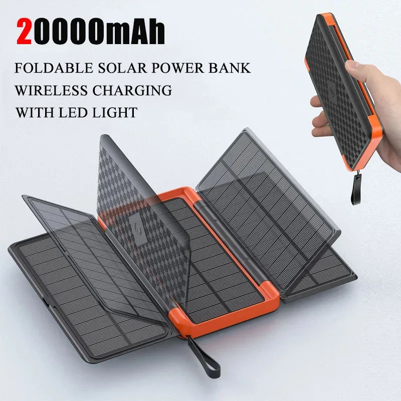 Foldable Solar Power Bank 20000mAh Wireless Charger Powerban