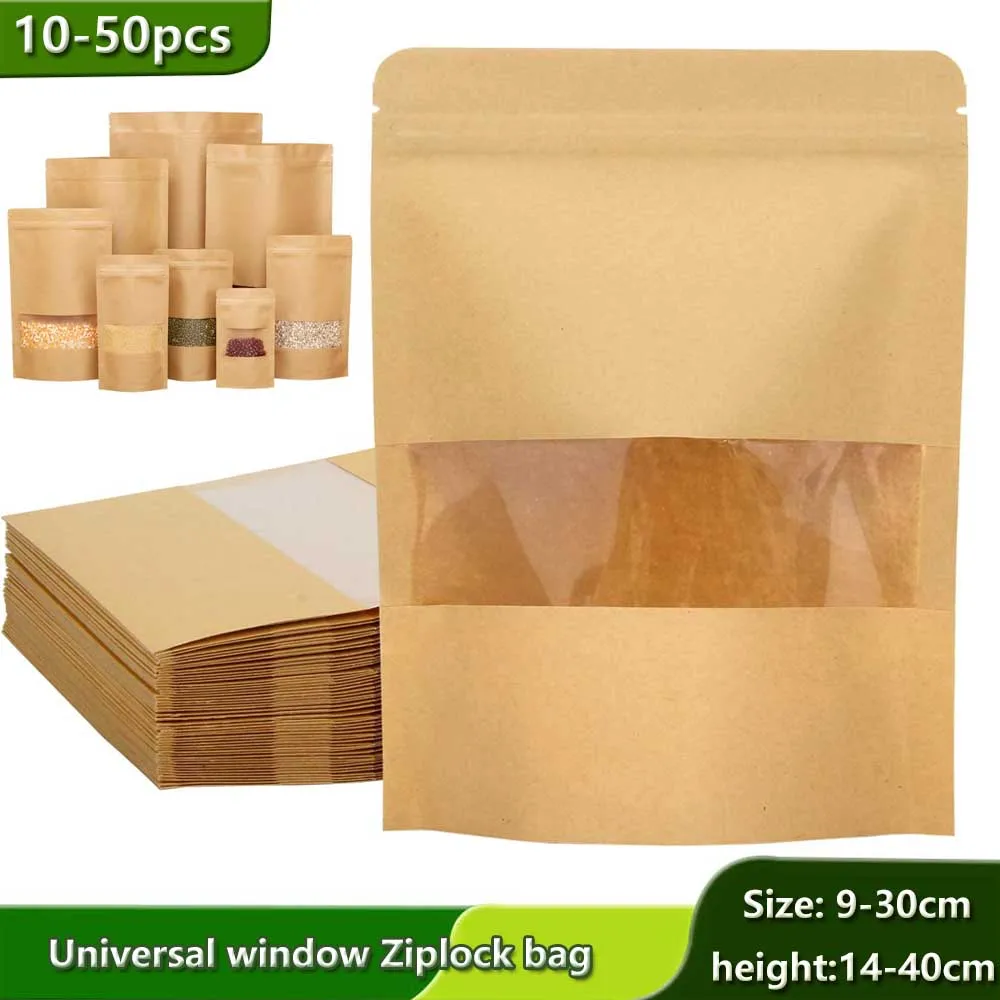 10-50 Przezroczysta torba papierowa z okienkiem Torba do pakowania żywności Papier pakowy Torba samoprzylepna i samozamykająca się Torba uszczelniająca na przekąski