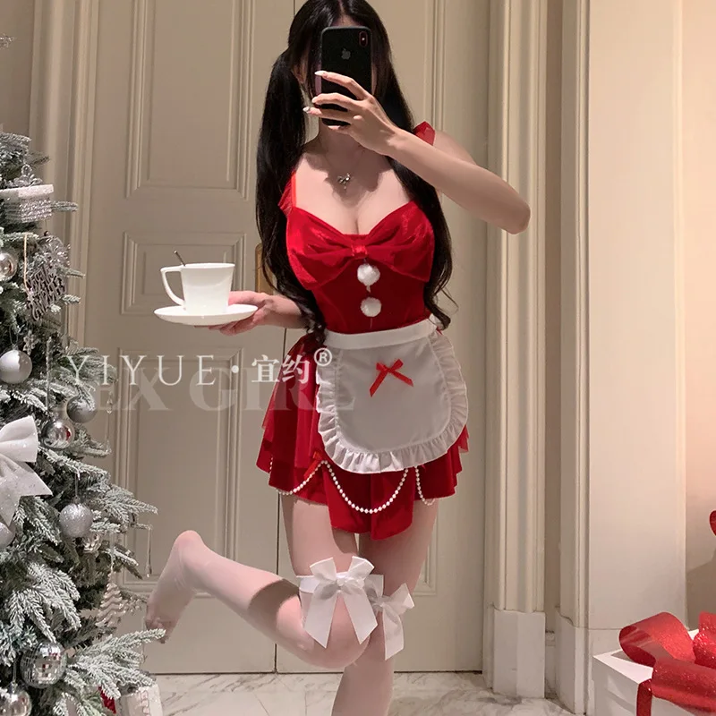 

Новая оригинальная рождественская одежда, новогоднее красное сексуальное нижнее белье шеф-повара, сексуальная униформа Pure Desire, искушение, пижамный комплект 1098