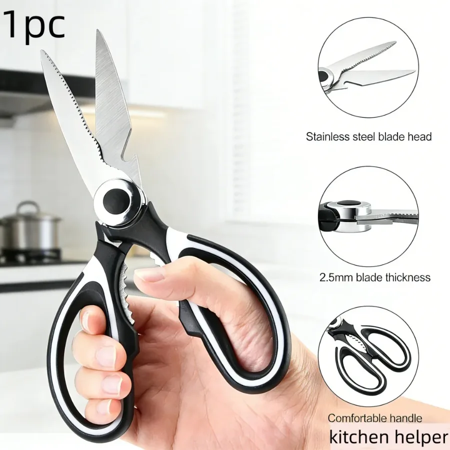 1PC Stainless Steel Kitchen Scissors, Multi-Purpose Shears for Cutting Meat & Vegetables, Cracking Nuts & Opening Bottles - Image 2