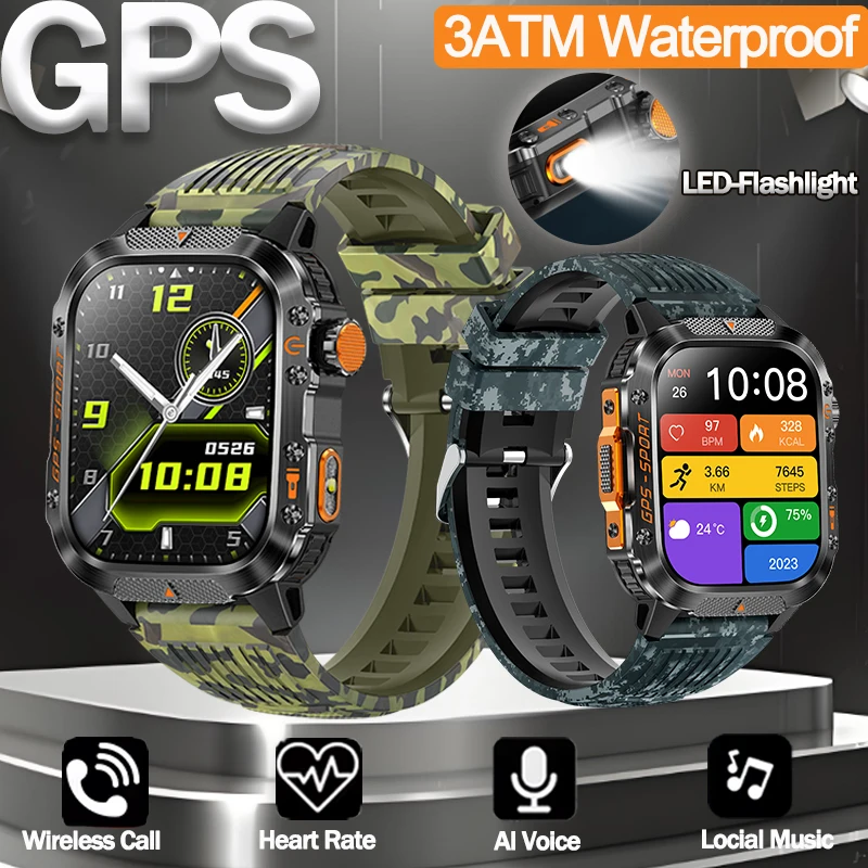 Nova posição gps relógio inteligente lanterna bússola altímetro freqüência cardíaca ip68 à prova dip68 água 2.01 display chamada sem fio relógio inteligente