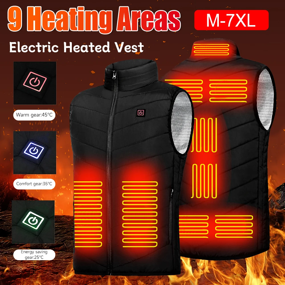 9 Zone Heating Vest Mens USB Infrared Thermal Jacket Smart Heated Clothes New Winter Cold-proof Thick Sleeveless Coat Hiking
