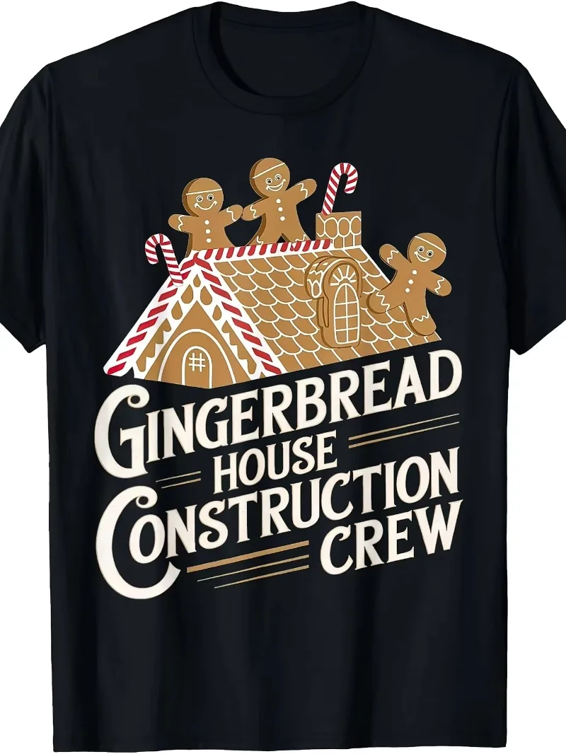 Unisex Christmas T Shirt Gingerbread House Construction Crew Gingerbread Man Graphic Short Sleeve Casual Top