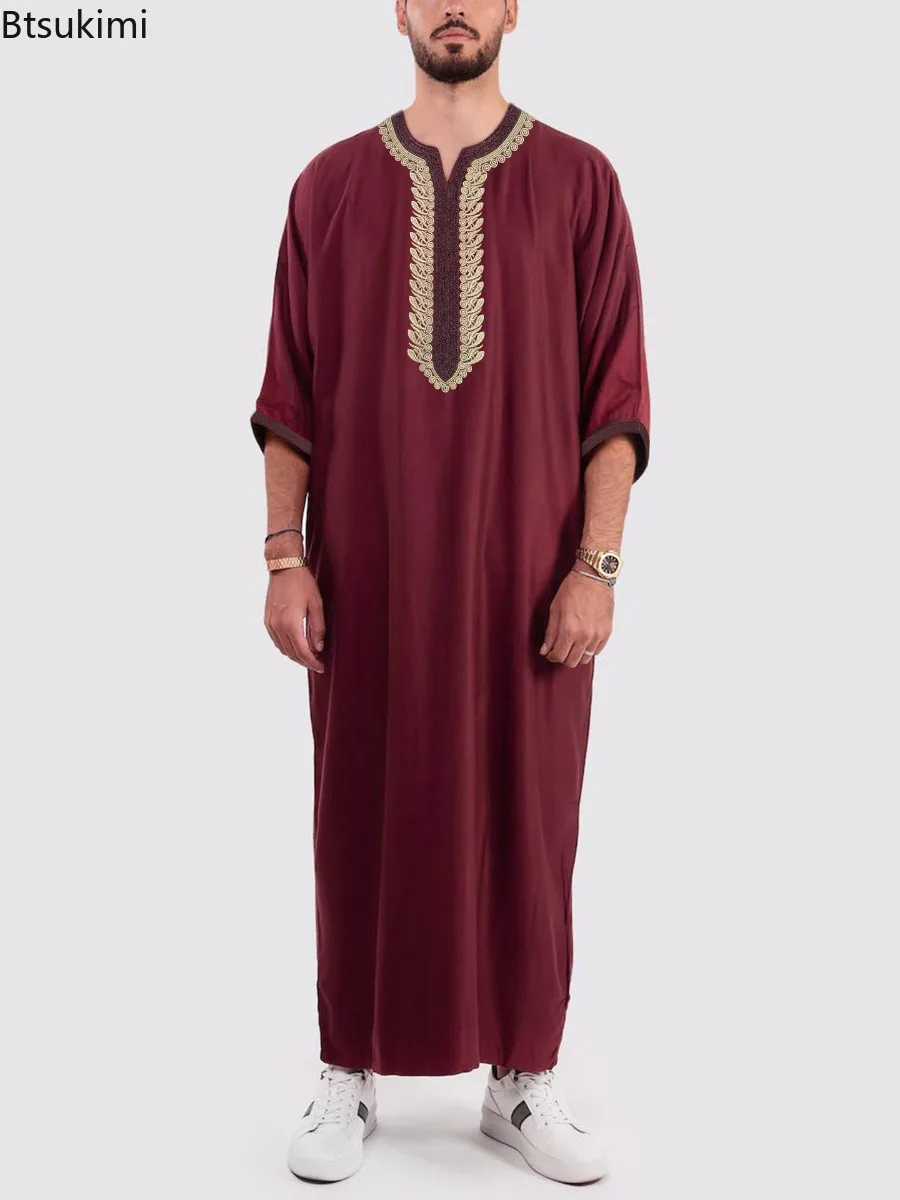 

Новая марокканская арабская рубашка для мужчин, традиционная исламская одежда, свободная повседневная вышитая мусульманская модная абайя, длинный халат в стиле Ближнего Востока