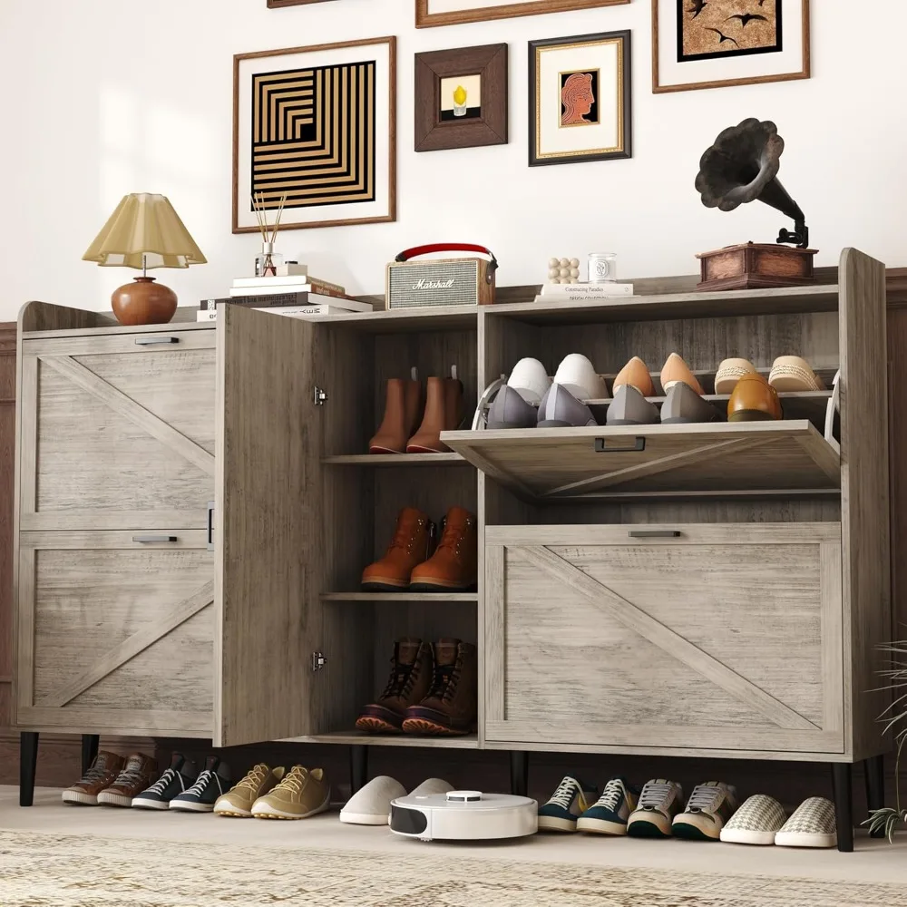 

Large shoe cabinet with 4 flip drawers, narrow shoe storage cabinet for entrance, hidden shoe rack with adjustable device