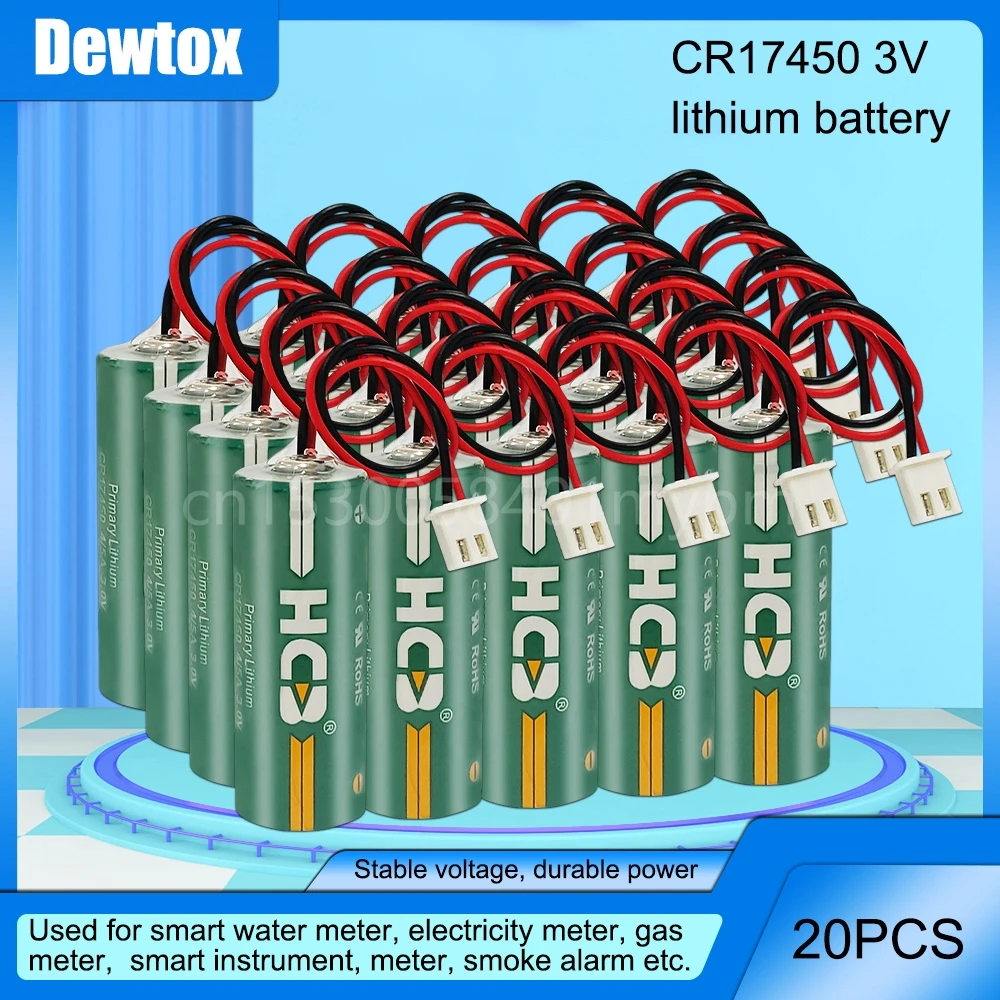 

20PCS 3V CR17450 2300mAh Lithium Battery Water Meter Flow Meter PLC Battery With White Plug