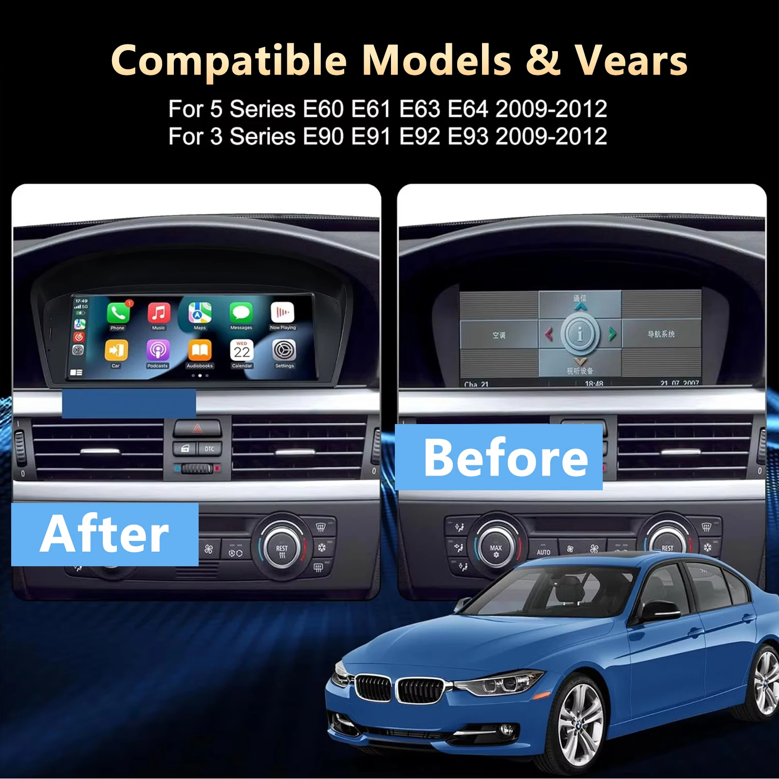 

CarPlay Android Car Radio For BMW 5 Series/3 Series E60 E61 E62 E63 E90 E91 CIC CCC Car Multimedia Player/GPS