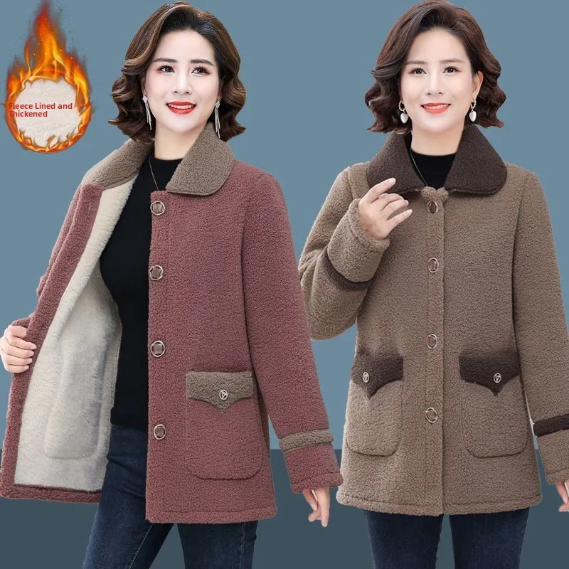 

Fall Winter New Arrival Thiened Lamb Fur Women's Coat Warm Particle Velvet Jaet Mommy Sle Commute Ele Loose Fit Cotton