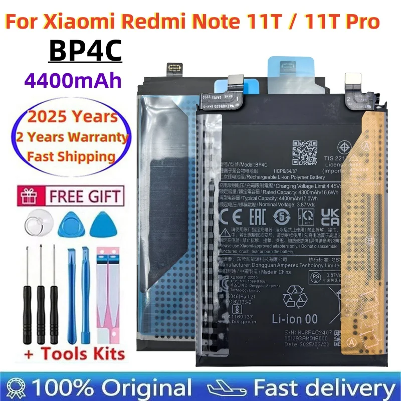 

100% Original 4400mAh BP4C High Capacity Replacement Battery For Xiaomi Redmi Note 11T / 11T Pro Mobile Phone Batteries Bateria