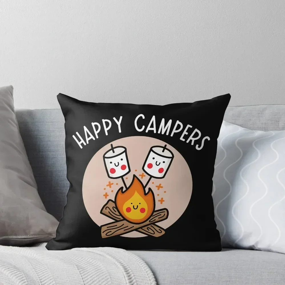

Kawaii Campfire with Happy Marshmallows (black) Throw Pillow New year Cushion Cover Set pillow