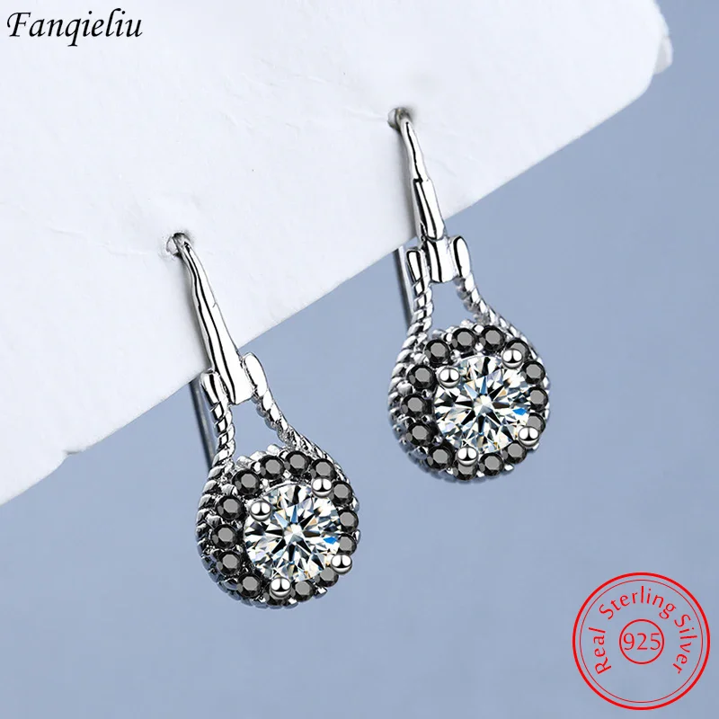 Fanqieliu New Jewelry 925 Sterling Silver Fashion Black Zircon Stud Earrings For Women High Quality FQL21231