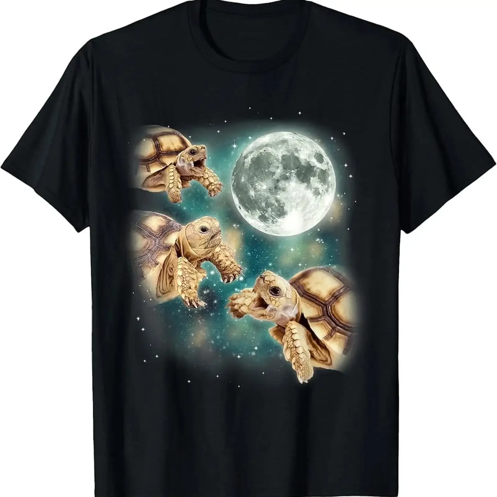 Three Tortoises Howl at Moon Wildlife Mountain Turtle Meme T Shirt vintage Washed Stretched Versatile designer clothes homme