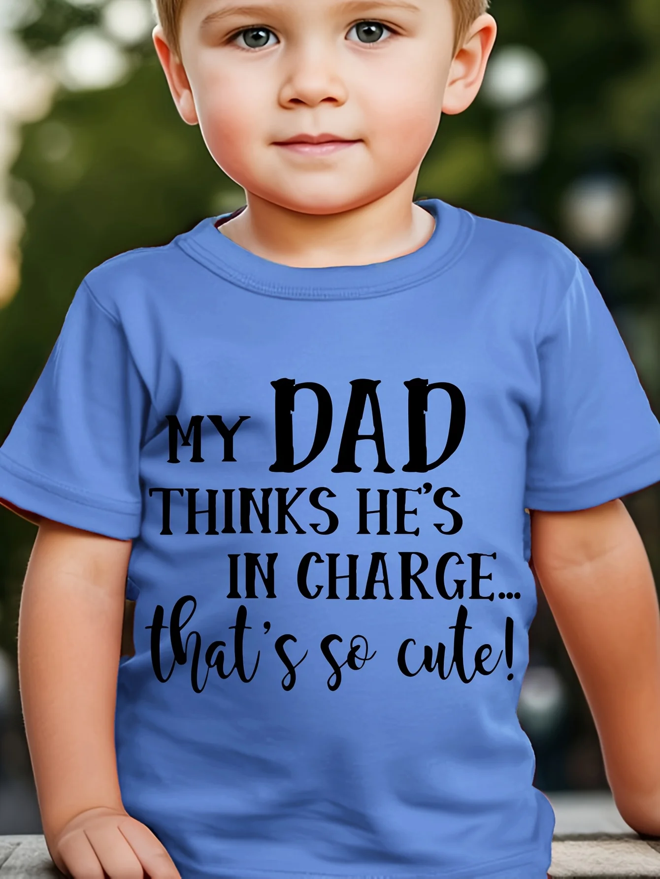 Children's MY DAD THINKS HE'SIN CHARGE THAT'S SO CUTE Parent Child Creative Letter Printed Trendy Summer Short Sleeved T-shirt