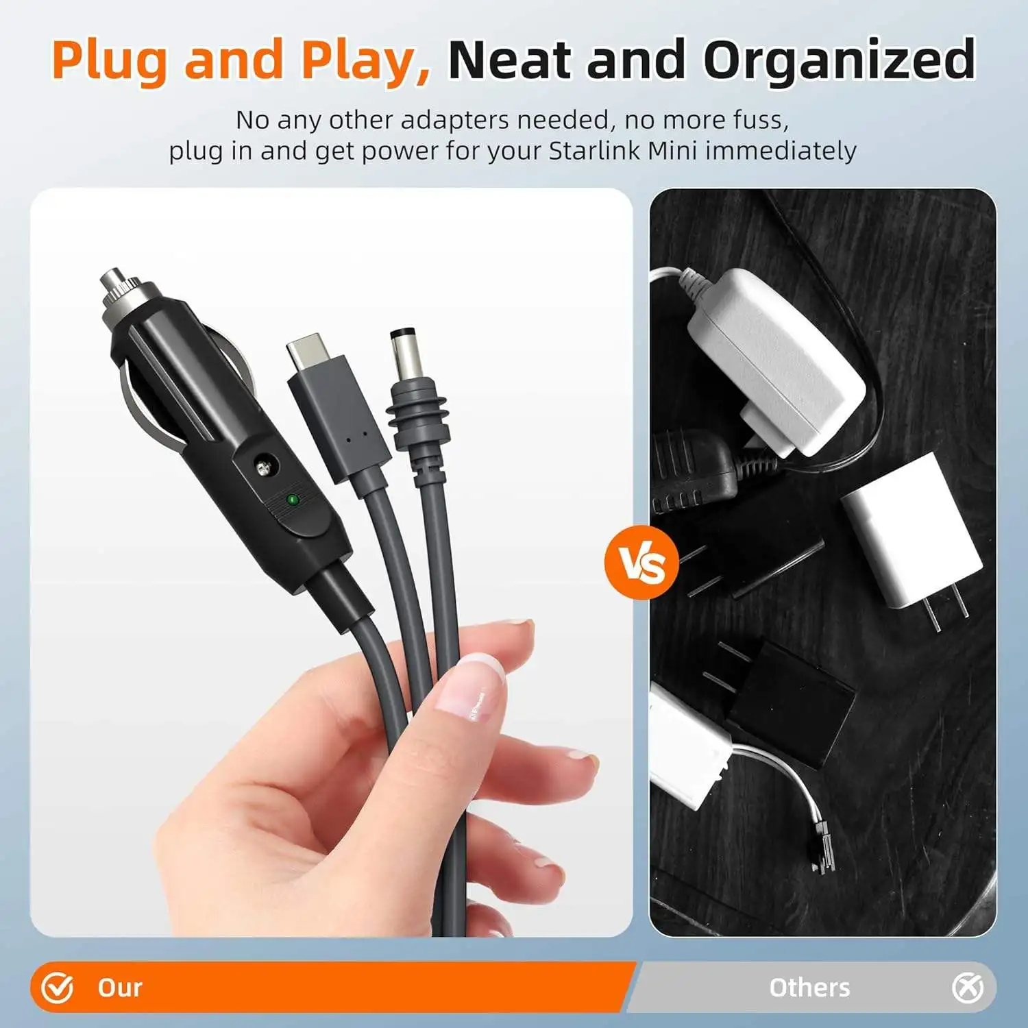 For Starlink Mini 3 in 1 Cable 2M 3M 5M 12-24V USB-C/Cigarette Lighter/DC to DC Power Supply Cord for StarLink Mini 3in1 Cable