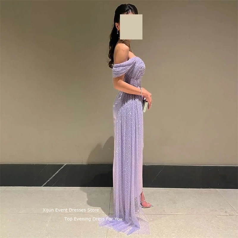 Xijun Purple Glitter Mermaid Evening Dresses Elegant 2023 Sequined Formal Occasion Cap Sleeves Prom Dress Dubai Party Dresses