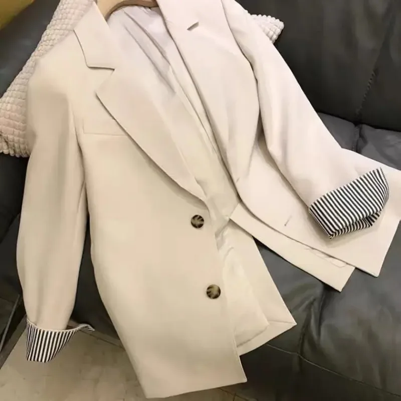 Insozkdg-Chaqueta de traje para mujer, chaqueta de un solo pecho, Top holgado de color caqui, traje pequeño que combina con todo, primavera y otoño, 2024