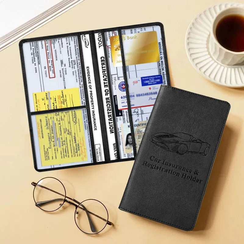 

2025 Car Registration Insurance Holder Leather Men Driving License Cover Auto Documents License Storage Bag Credit Card Wallet