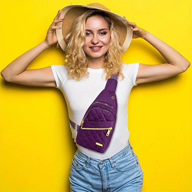 Gesteppte Nylon-Umhängetasche mit Goldreißverschluss, Mehrtaschen-Crossbody-Taschen für Damen und Herren, Alltags-, Freizeit-, Reise-, Outdoor- und Sporttasche – Detail 31