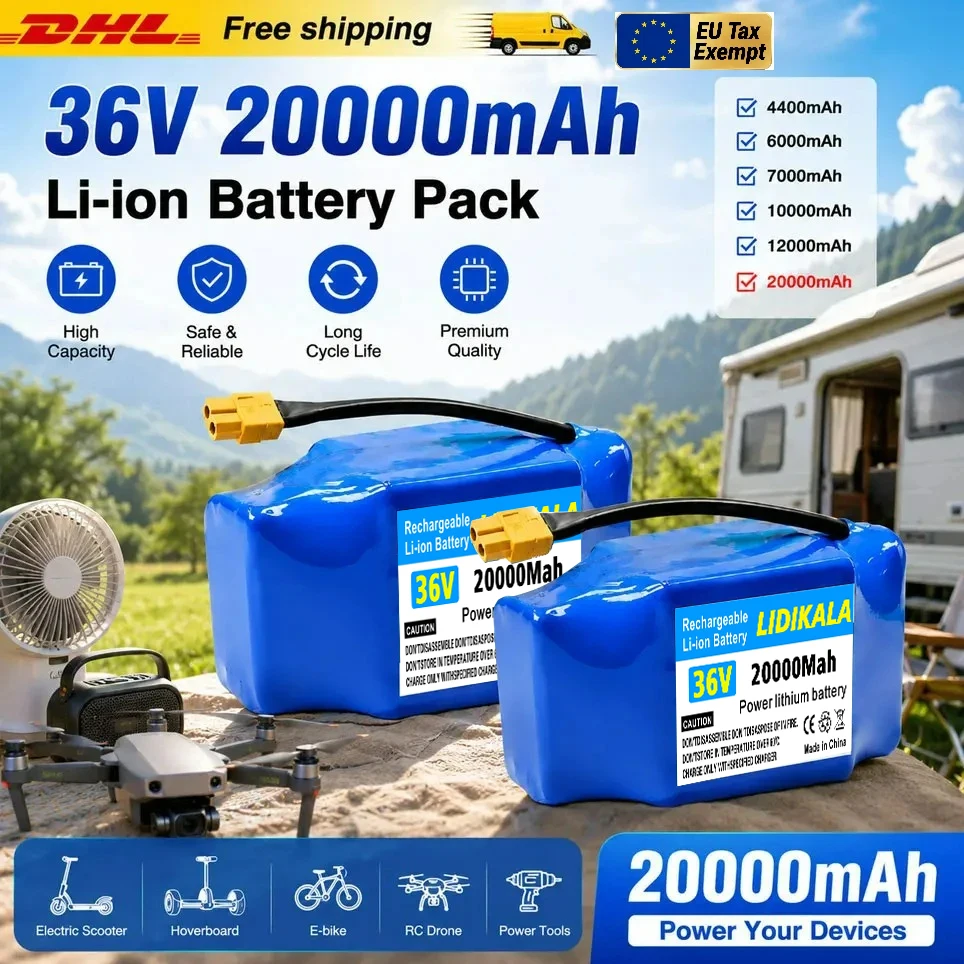 36V wiederaufladbarer Lithium-Ionen-Akku 20000mAH 10s2p Original-Akku geeignet für elektrische selbstbalancierende Roller, Hoverboards und Einräder.