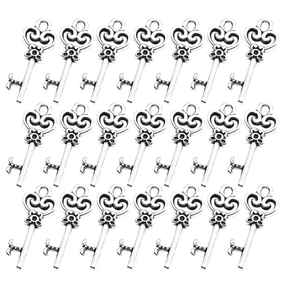 

50Pcs Alloy Key Bracelet Pendants DIY Charm Set for Jewelry Making Necklace Bracelet Accessories Silver