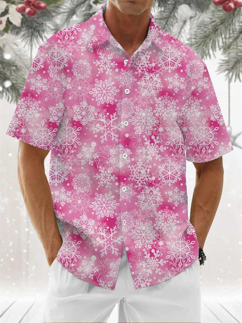 

Новые рубашки с короткими рукавами и рисунком снежинки для мужчин, повседневные гавайские рубашки большого размера на пуговицах, топы, мужские футболки, блузки, уличная одежда, топы