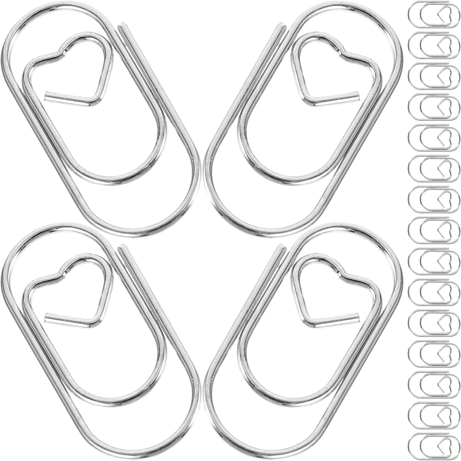 50 Pcs Paper Clips Paperclip Bookmark Small Office Document Heart-shaped File Silver Clamp Tiny