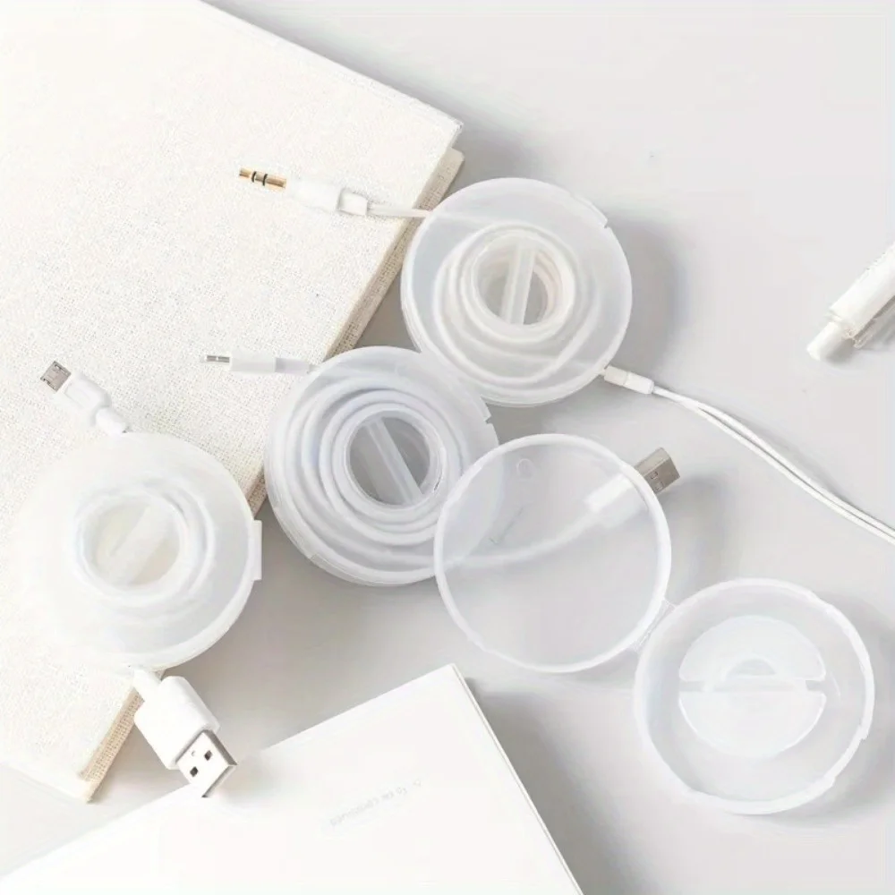 1pc Transparent Phone Cable Organizer Earphone Clip Charger Cord Management Line Storge Holder Box Data Line Bobbin Winder