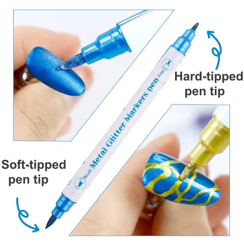 10 Color 3D Nail Pen Set, Double Headed Metal Nail Tip Graffiti Point Pen, Quick Drying Long Lasting Acrylic Paint Pen