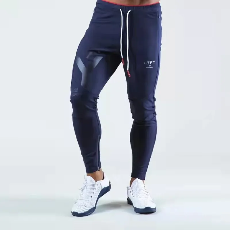 Men's Autumn and Winter Fitness Pants New Breathable Sports Casual Solid Color Slim Fit Small Foot Zipper Protective Pants