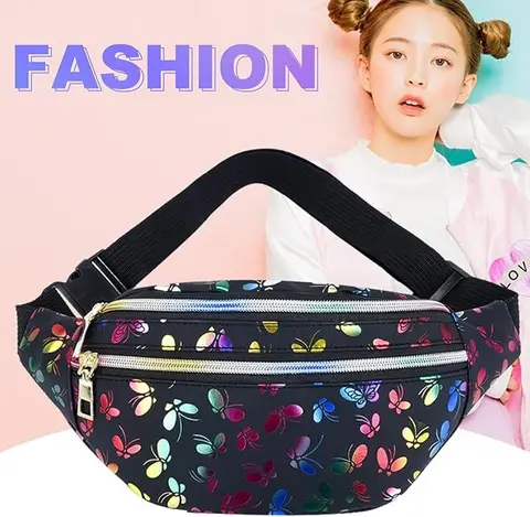 Fashion Double Zip Belt Bag Colour Trend Print Women and Men Chest Bag PU Mobile Phone Shoulder Bag Women's Shoulder Bags Large,