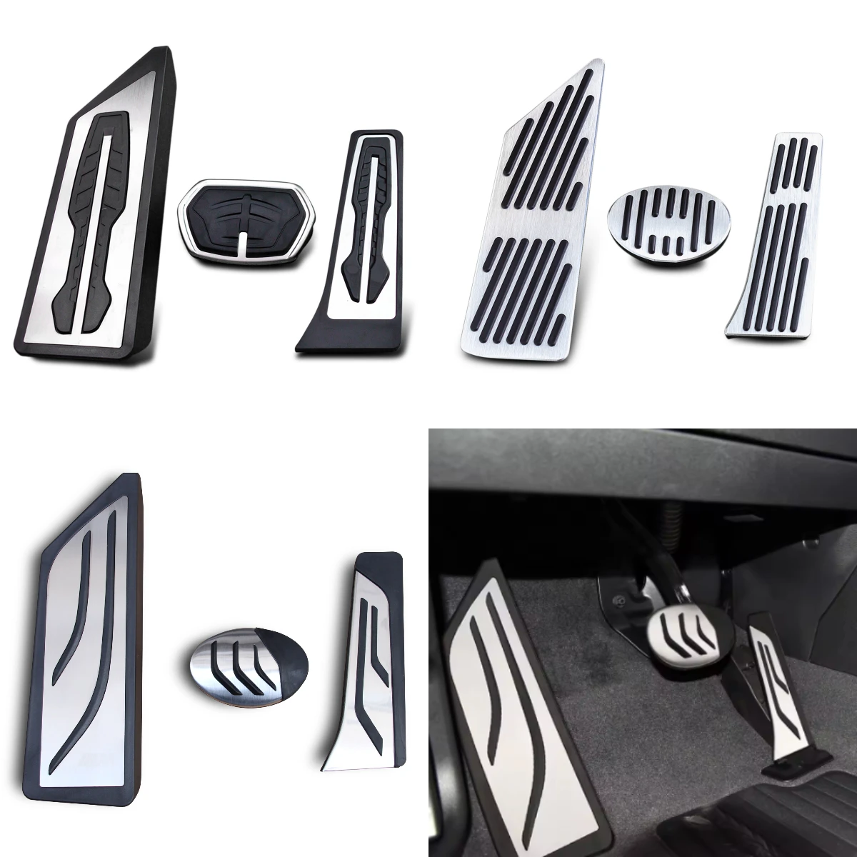 Silver Car Pedal Kit For BMW X1 X2 F48 F39 2018-2022 / 220i 218i F45 F46 2015-2021 LHD Accelerator Gas Brake Rest Pedals Cover