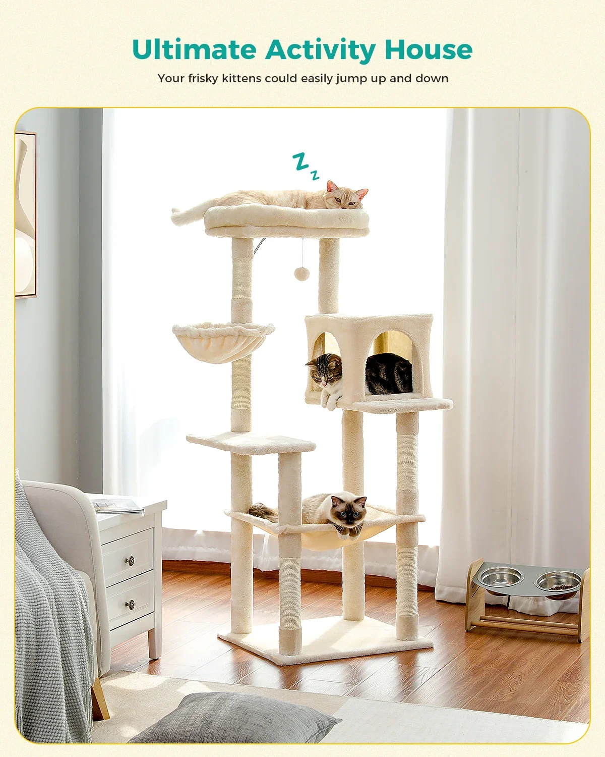 

Cat Tree Plush Tower Multilevel Play House with Sisal Scratching Posts, Spacious Hammock and Large Condos Upgrade