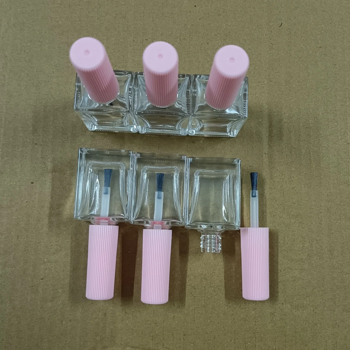 15ML 6 Bottles Transparent Bottle Pink Lid Empty Glass Bottles for Nail Art Manicure with Lid Brush