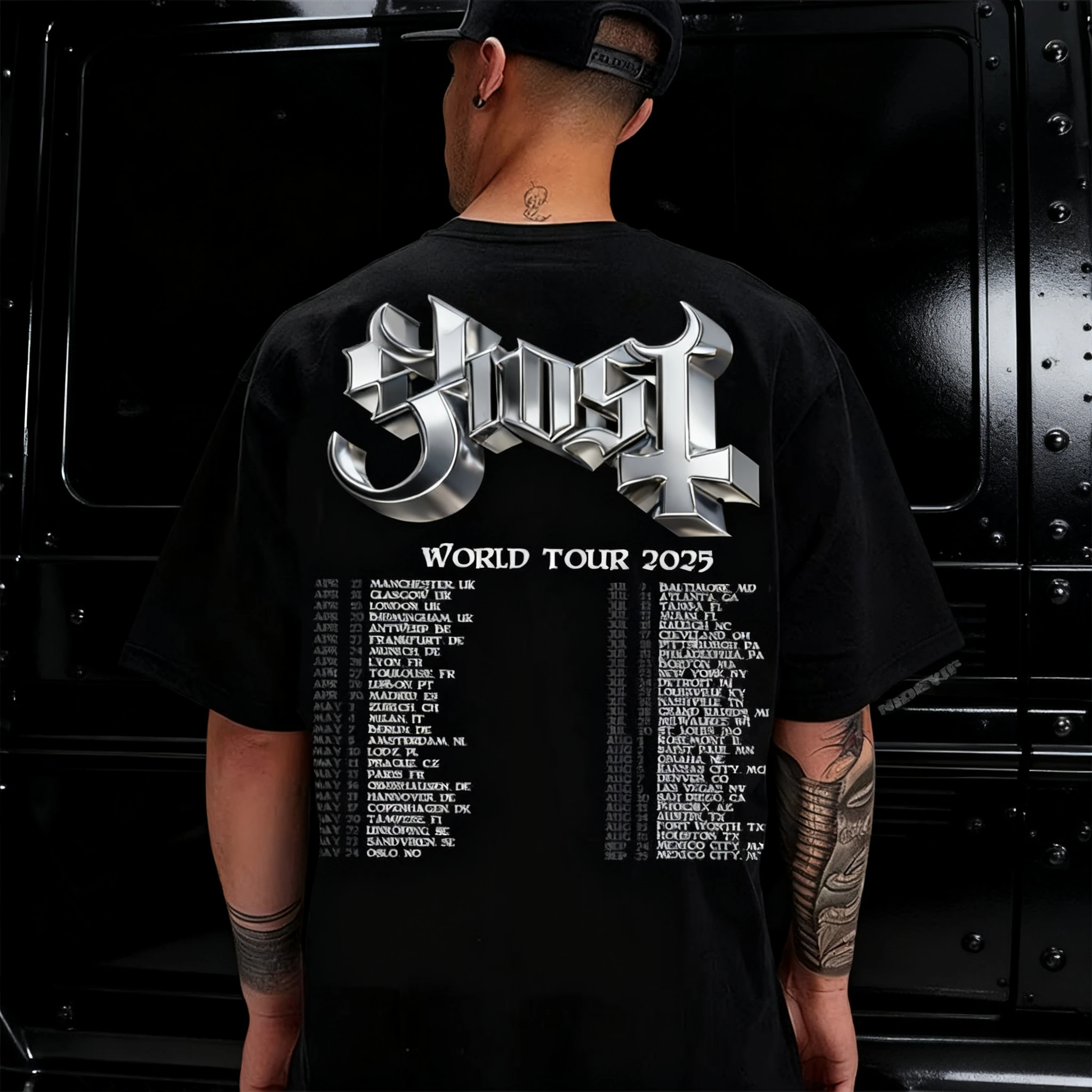 

2025-26 летняя группа Ghost Skeletour World Tour Merch, футболка из 100% хлопка с принтом для мужчин и женщин, уличная одежда в стиле хип-хоп, топы большого размера