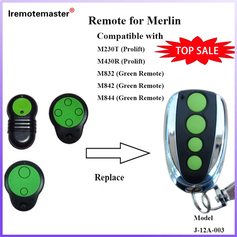 Télécommande de porte de garage pour Merlin, M832, M842, M844, 230t, 430r, remplacement de la télécommande de porte de portail, code de roulement