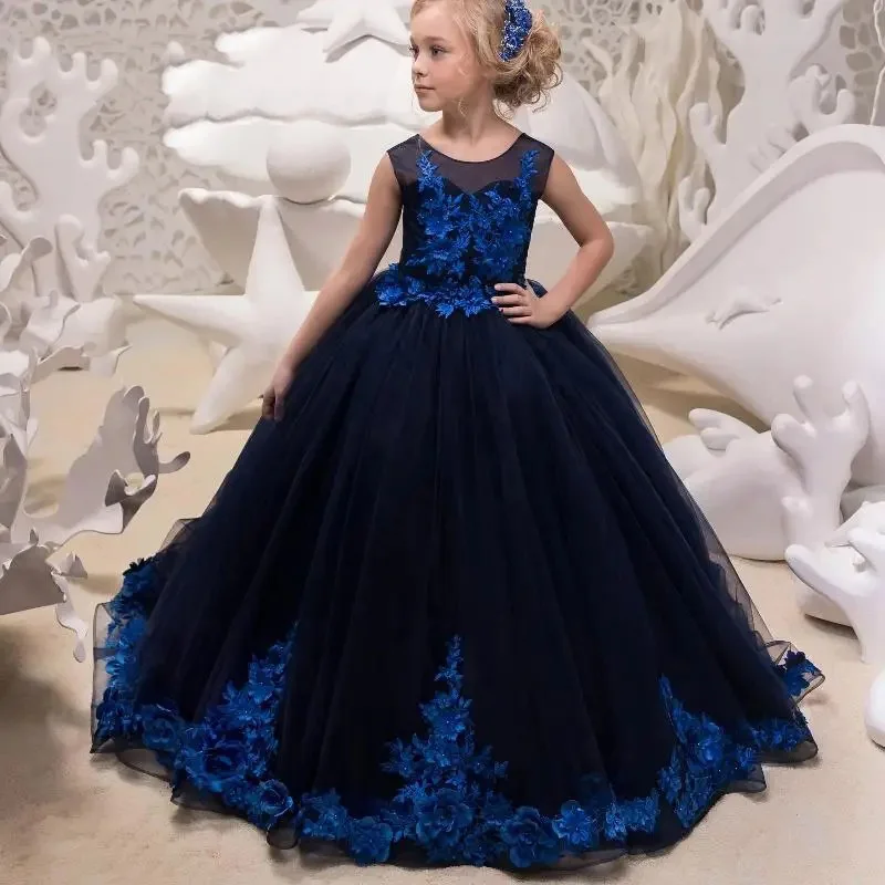 

Sleeveless Girls Birthday Dresses Lace Appliques Flower Girl Dresses for Wedding Princess Party Baby Ball Gowns Customized