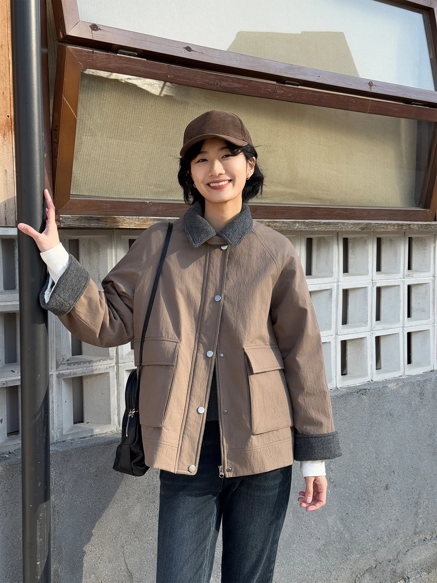 

Spring 2026 Women's Workwear Cotton Jaet Collared Wool Blend Retro Color Blo Utili Coat Stand Fit Commute Sle