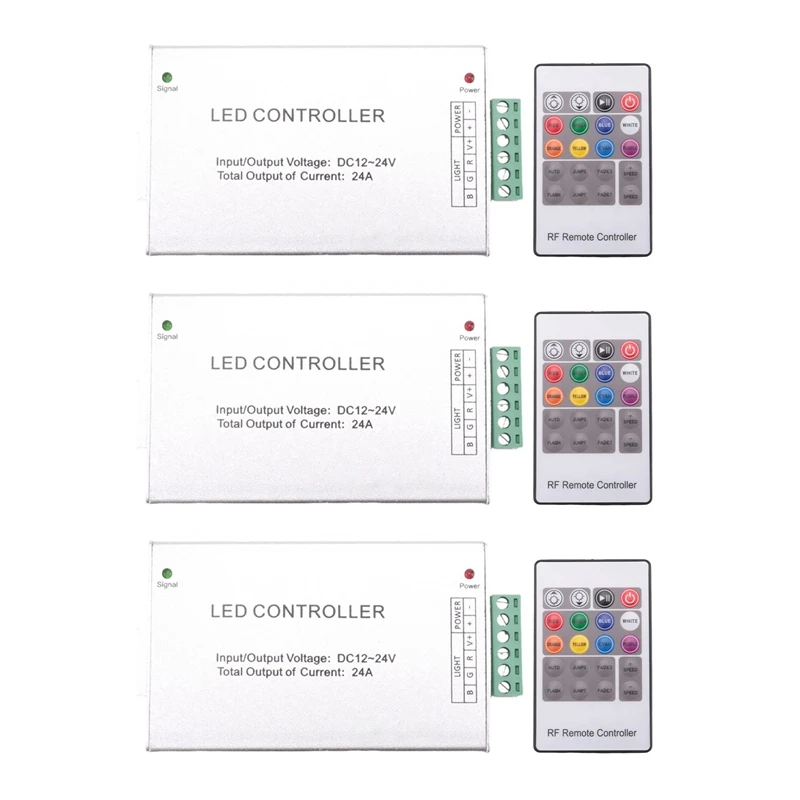 

3X LED Controller 12-24V Low Pressure RF Colorful 20-Key Remote Control RGB Light Bar Dimming Controller