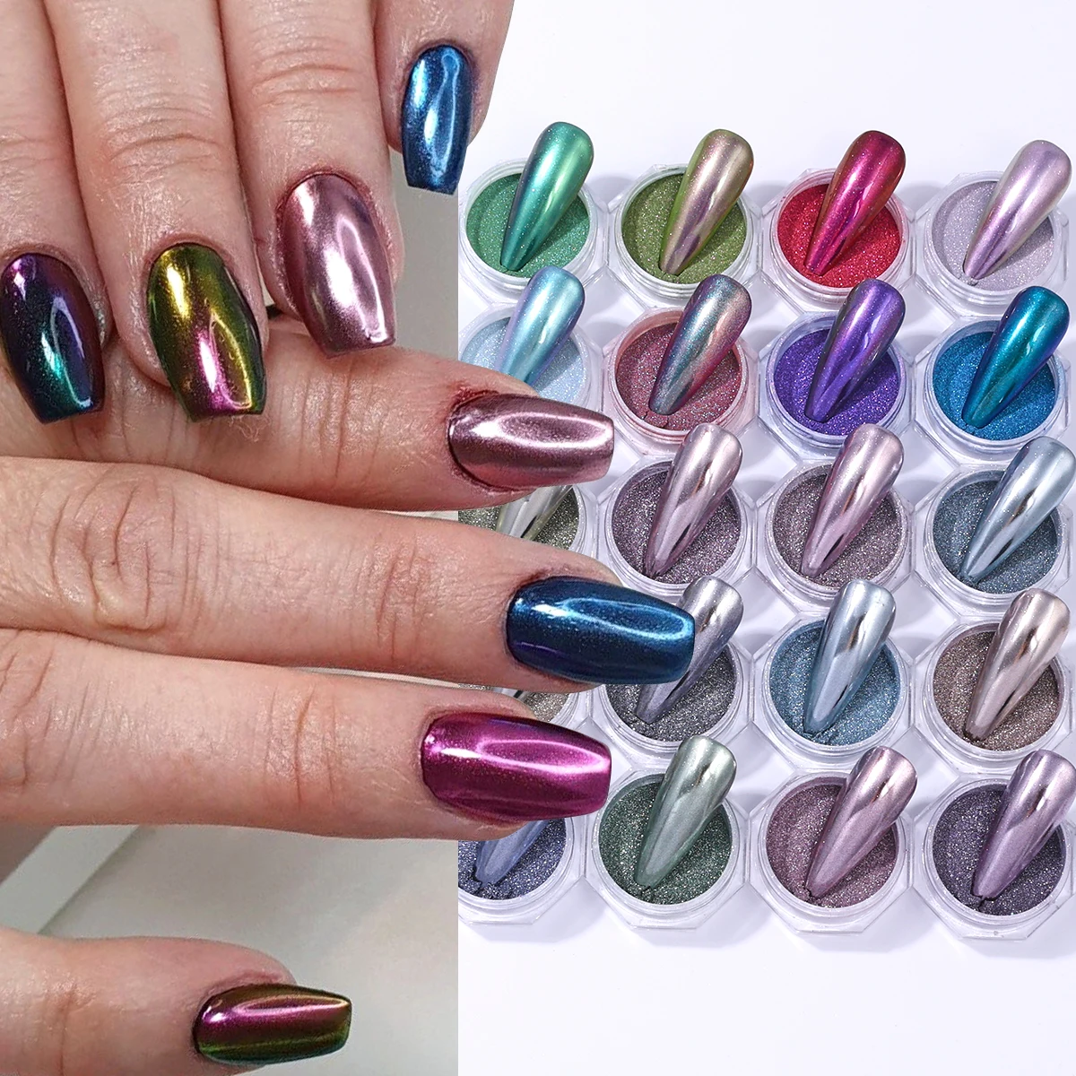 

20pcs Matte Magic Mirror Nails Glitter Pigment Metal Y2K Purple Pink Chrome Powder Metallic DIY Charm Decoration Manicure Flash