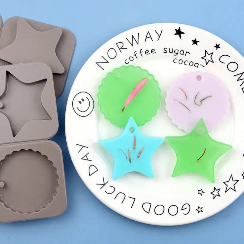 DIY Silicone Mold, Aromatherapy Gypsum Handmade Soap, Wax Flake Mould, Round Five-pointed Star. 1208