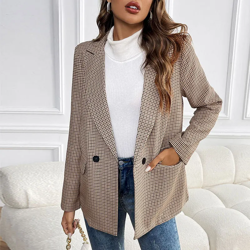 

2025 New Spring and Autumn Commuting Casual Suit Retro Style Houndstooth Blazer