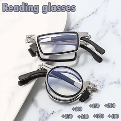 Foldable Reading Glasses Portable For Men Metal Round Square Anti Blue Light Eyeglasses Men Presbyopia Gafas With Diopters to +4