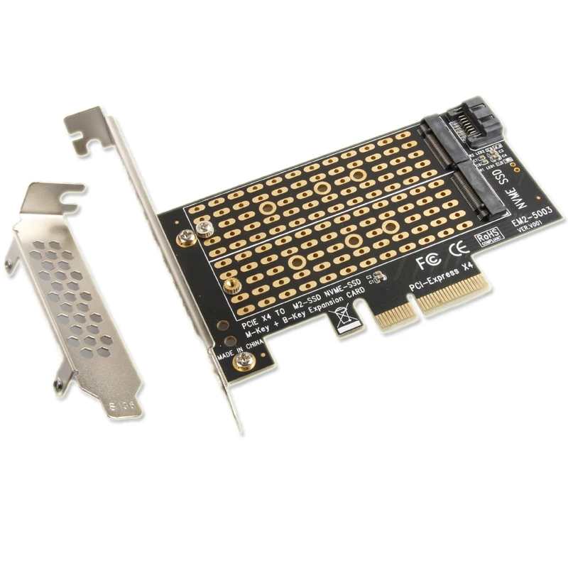 Адаптер PCIE-M2 SSD M.2 NVME M Key to PCI Express 4.0 X4 + M2 SATA B Key to SATA3.0 Riser Card for 2230 2242 2260 2280 M2 SSD