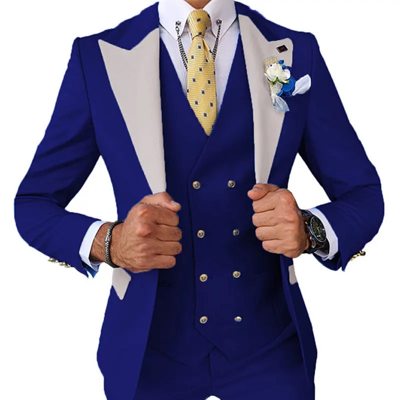 

Royal blue Wedding suits Jacket Dress Blazers Coat Waistcoat Trousers Men Business 3 Piece Set Casual Slim Fit Suit Pants Vest