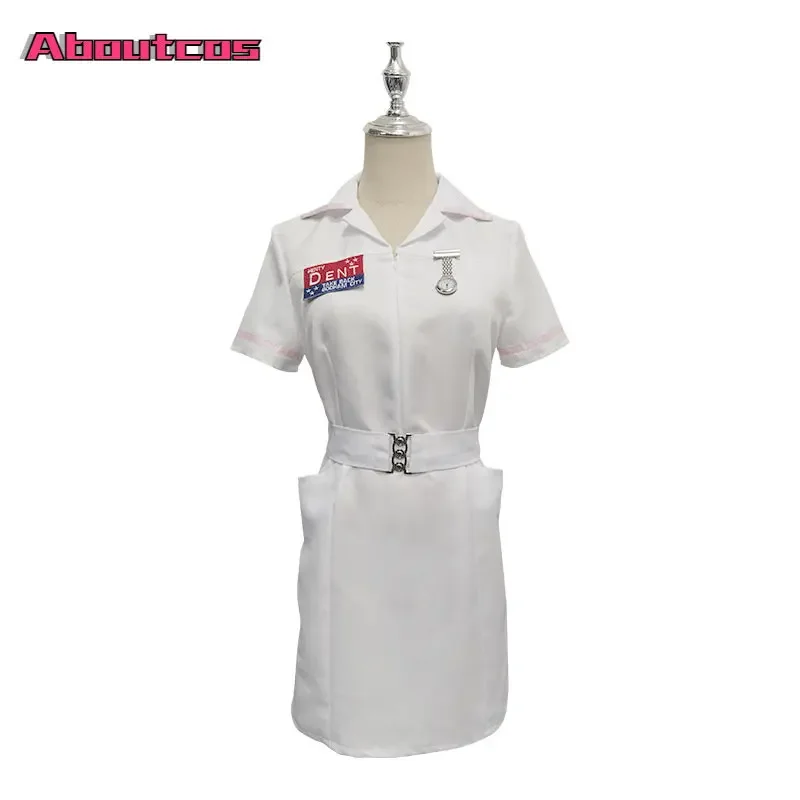 Aboutcos filme assustador trajes de halloween para homem adulto palhaço enfermeira traje uniforme coringa vestido branco