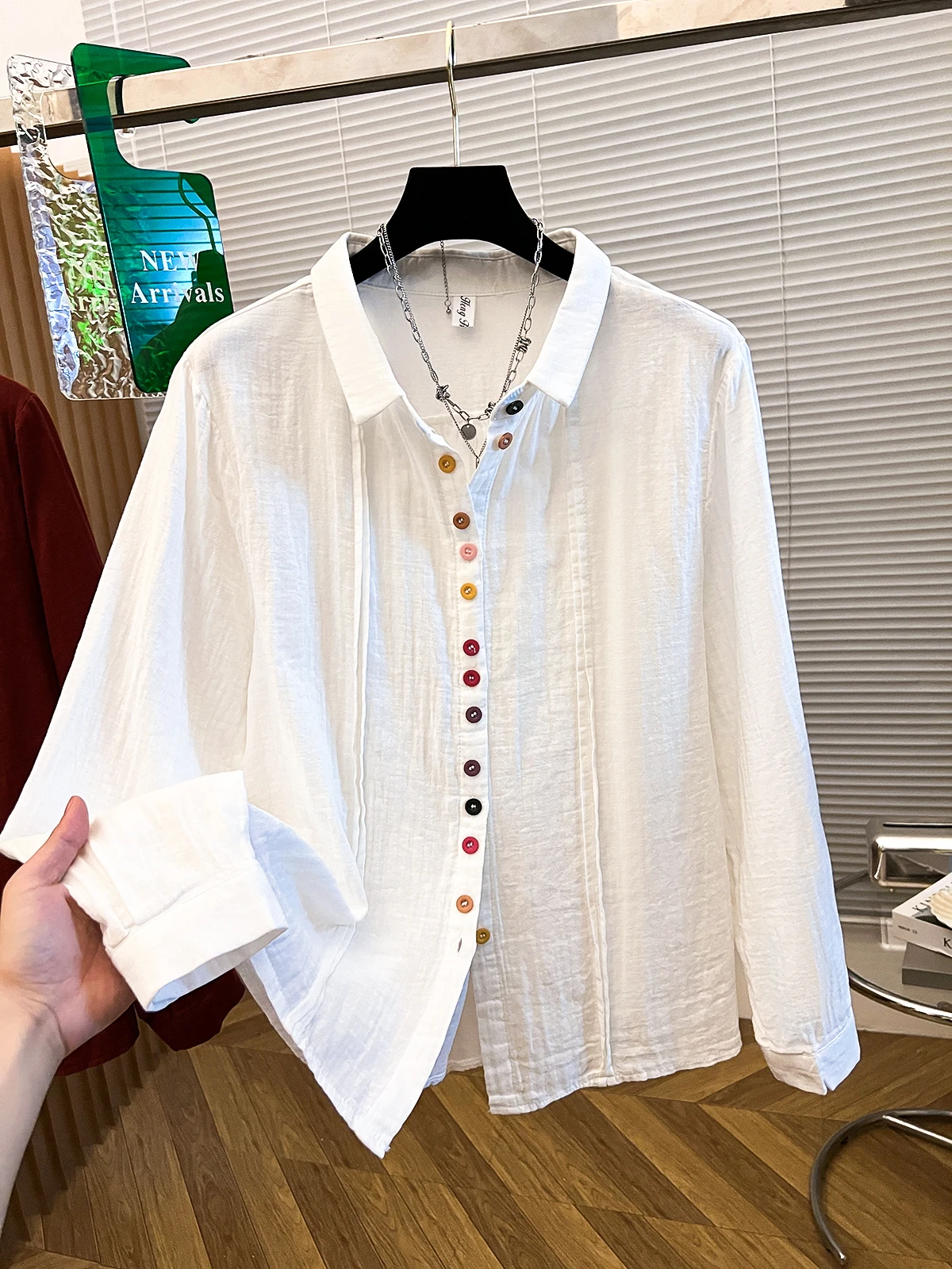 Plus size feminino longo sve puro algodão irt primavera outono casual cor botão design versátil casual sle topo